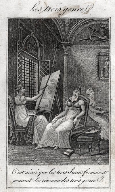 Üç tür. Kadın Ressam, müzisyen ve okuyucu. by French School