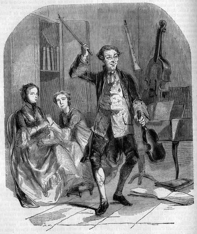 Kemancı ve besteci Jean Philippe (Jean-Philippe) Rameau (1683-1764), ailesinin üyeleriyle çevrili olarak beste yaptı. Andrieux tarafından gravür by French School