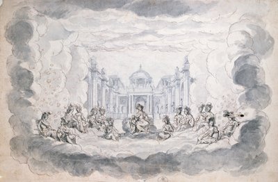 Tiyatro sahnesi, 17. yüzyıl sonu (kağıt üzerinde kalem & mürekkep ve wc) by French School