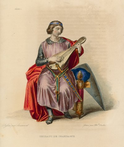Thibaut de Champagne (renkli gravür) by French School