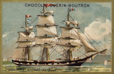 Limana giren üç direkli yelkenli gemi (chromolitho) by French School
