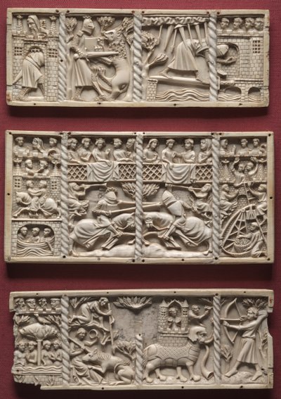 Bir Tabuttan Üç Panel, Saray Romantiklerinden Sahneler, c.1330-1350 by French School
