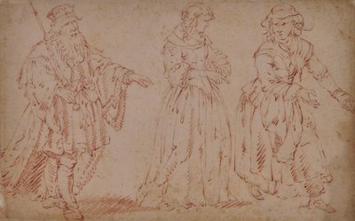 Üç teatral figür: King Lear, Cordelia ve Maid by French School