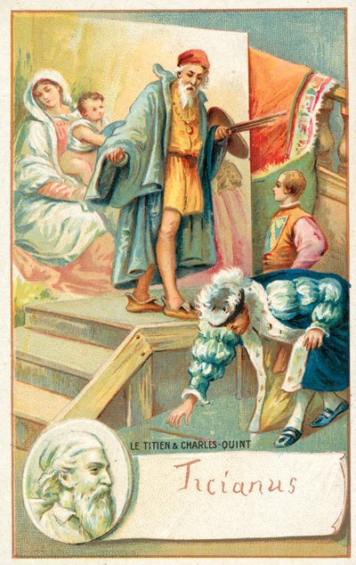 Titian ve İmparator Charles V (chromolitho) by French School