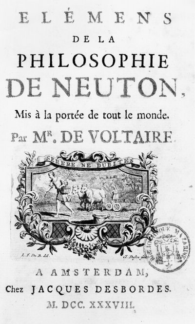 Francois Marie Arouet Voltaire (1694-1778) Amsterdam tarafından yazılan Elements de la Philosophie de Newton