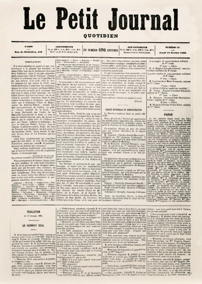 Günlük gazetenin başlık sayfası Le Petit Journal, 12 Şubat 1863 (basılı) by French School