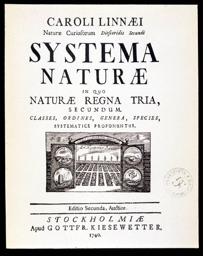 Başlık sayfası “” Systema naturae”, Linné by French School