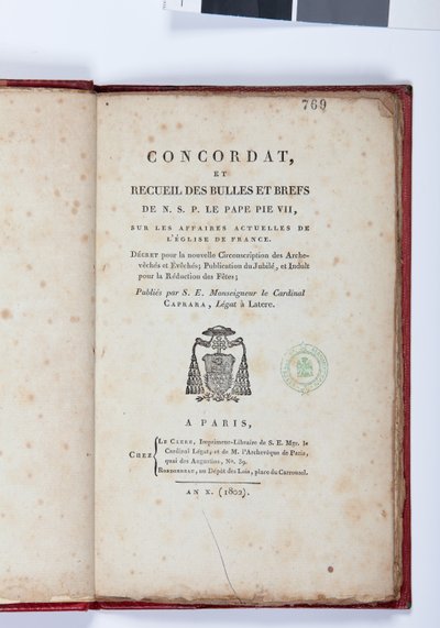 Concordat ve Recueil des bubbles et brefs de N. S. P. le Pape Pie VII