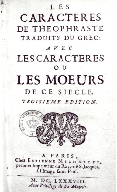 Yunancadan tercüme edilen Les Caracteres de Theophraste