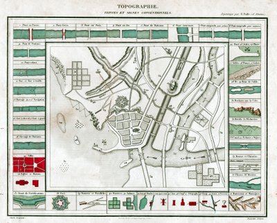 Topoğrafik harita. (gravür, yaklaşık 1850) by French School