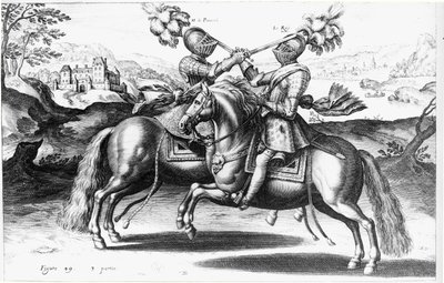 Henri IV (1553-1610) ve Antoine de Pluvinel (1555-1620) arasındaki turnuva sahnesi by French School