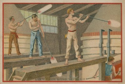 Bir cam işçiliğinin iç görüntüsünü içeren ticaret kartı by French School