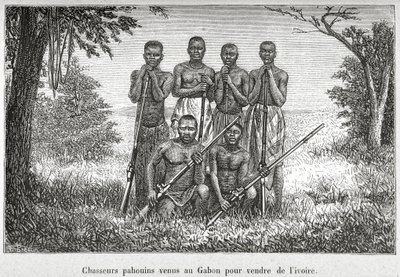 Gabon Yerli Halkının geleneksel kostümü, Henri-Victor du Pont tarafından 'L'Afrique Equatoriale...' adlı resimden by French School
