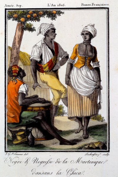 Geleneksel dans: Martinik dans eden chica sakinleri. 1805 tarihli gravür. Chartres, Güzel Sanatlar Müzesi by French School