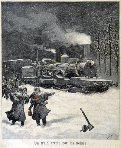Tren kar yüzünden durmak zorunda kaldı. Mart 1892 tarihli “Le Petit Parisien” gazetesinin illüstrasyonu. by French School
