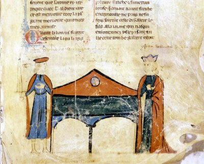 Tristan ve Iseult. 14. yüzyıla ait bir Fransız el yazmasının minyatürü. İncil Marciana, Venedik. by French School