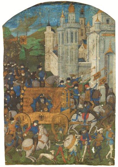 Kutsal Roma İmparatorunun Zafer Alayı, bir el yazmasından kesilmiş, Rouen, 15. yüzyılın üçüncü çeyreği by French School