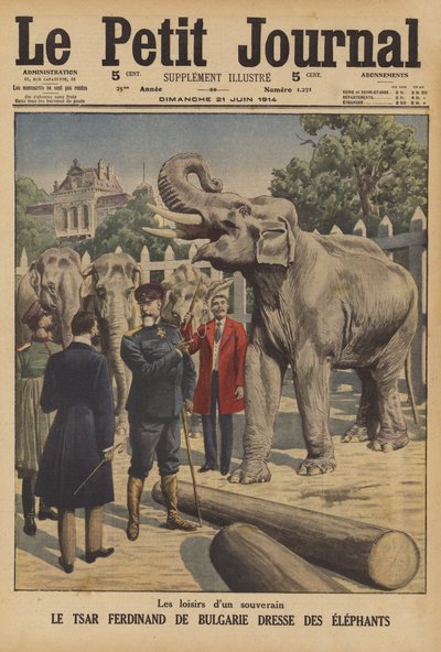 Bulgaristan kralı I. Ferdinand fillere eğitim veriyor (renkli taş) by French School