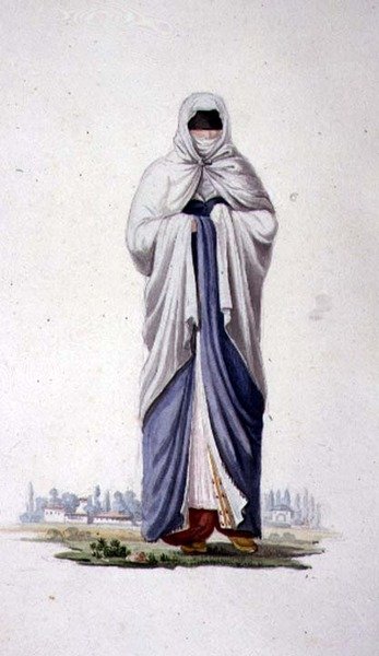 Smirnalı Türk Kadını, muhtemelen Mutfağa göre, Osmanlı dönemi, 18. yüzyılın üçüncü çeyreği (kağıt üzerine suluboya) by French School