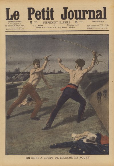 Kırbaçlarıyla düello yapan iki taksi şoförü (renkli taş) by French School