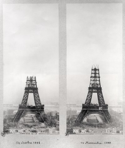 Eyfel Kulesi inşaatının iki görüntüsü, Paris, 14 Ekim ve 14 Kasım 1888 by French School