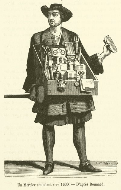 1680 civarında seyahat eden bir Mercier (gravür) by French School