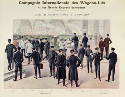 Compagnie des Wagons-Lits çalışanları için üniformalar, c.1910 by French School