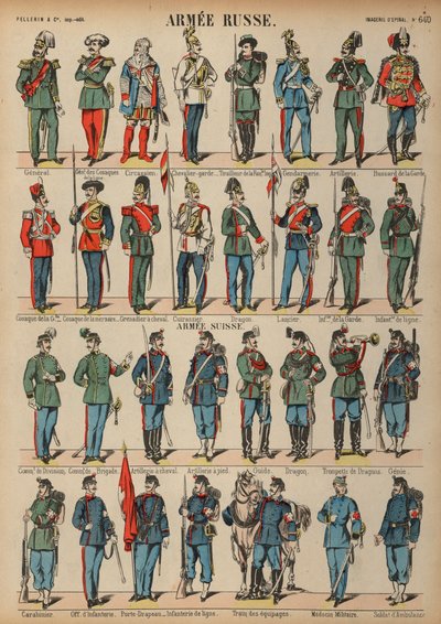 Rus ve İsviçre ordularının üniformaları (renkli gravür) by French School