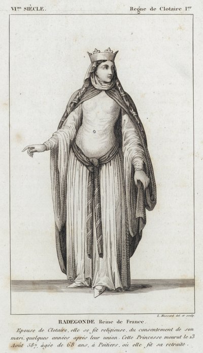 VI. Yüzyıl, Clotaire I Hükümdarlığı, Radegonde, Fransa Kraliçesi (gravür) by French School