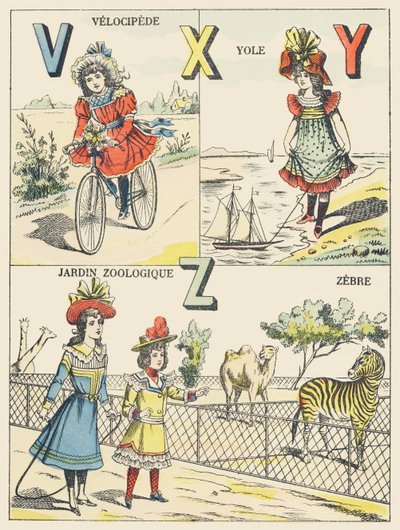 V X Y Z: velocipede, yole, hayvanat bahçesi, zebra by French School