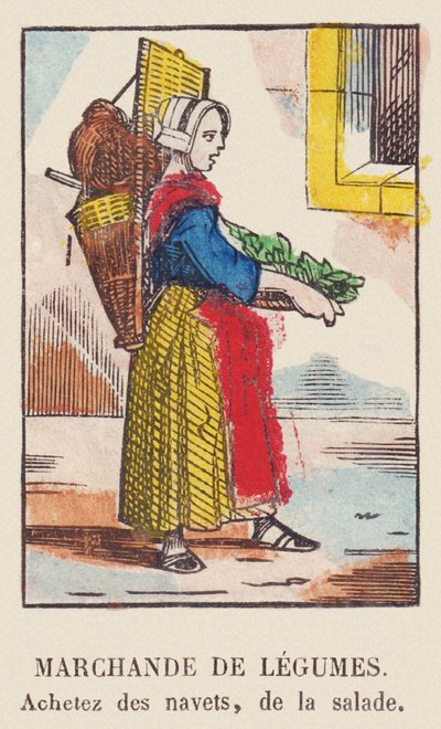 Sebze satıcısı. Şalgam, salata satın al. 1819 civarı (baskı) by French School