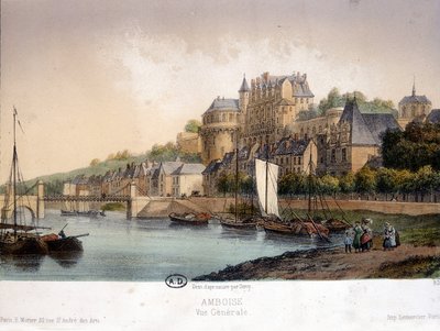 Amboise görünümü - litografi by French School