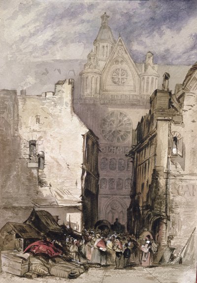 St. Eustache ve Les Halles manzarası, c.1820-30 by French School