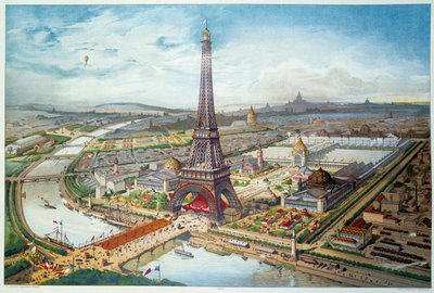 Paris'teki 1889 Evrensel Sergisinin görünümü. 1889 gravürü. Paris, Dekoratif Sanatlar by French School