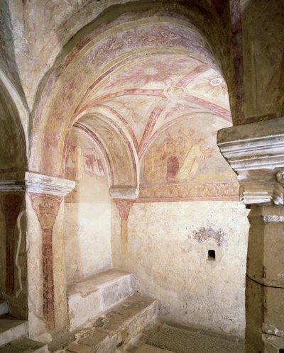 İç mahzendeki Karolenj fresklerinin görünümü, c.858 (ayrıca bkz. 94652, 94653 ve 94654) by French School