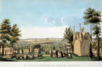 Paris'teki Pere Lachaise mezarlığının görünümü. Anonim 19. yüzyıl litografisi. Özel koleksiyon by French School