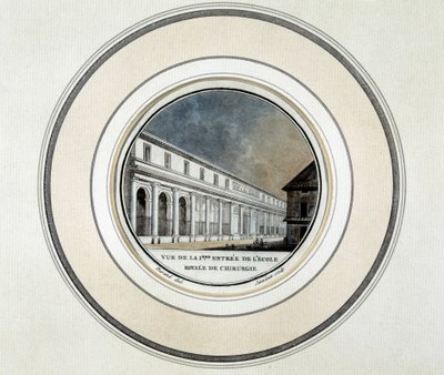 Kraliyet Cerrahi Okulu girişinin görünümü - litografi by French School