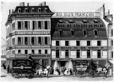 Bon Marché Mağazalarının dış görünümü, rue de Sèvres, Paris, c.1869 by French School