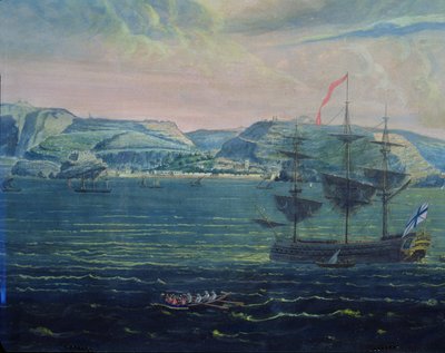 St. Helena adasının görünümü, yaklaşık 1820 (kağıt üzerinde wc ve guaj boya) (ayrıca bkz. 182640) by French School