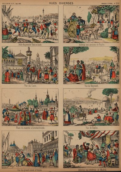 Dünyanın dört bir yanından manzaralar (renkli gravür) by French School