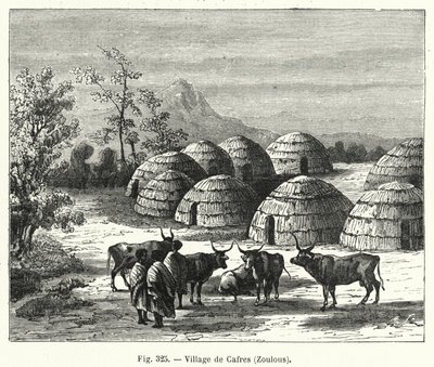 Cafres Köyü, Zulus (gravür) by French School
