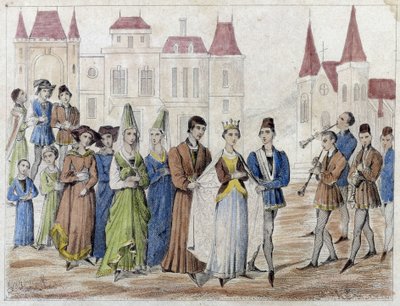 Charles V yönetiminde köy düğünü - 19. yüzyıl gravürü. by French School