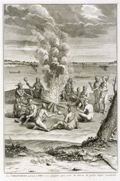 Ateşe Tapan ve Büyük Tehlikeden Kurtulan Sevinçli Virjinyalılar, Dini Törenler ve Geleneklerden Örnek, Bernard Picart (1673-1733) 1721 by French School