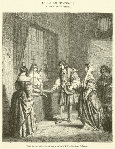 Louis XIV yönetiminde bir manastır salonuna ziyaret (gravür) by French School