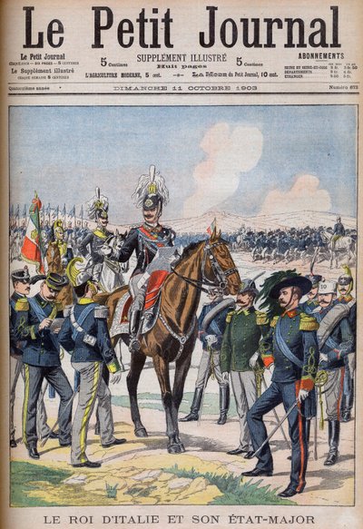 Vittorio Emanuele III di Savoia - İtalya Kralı Victor Emmanuel III ve genelkurmayı. İtalya Kralı ve Personeli. Le petit Journal için illüstrasyon by French School