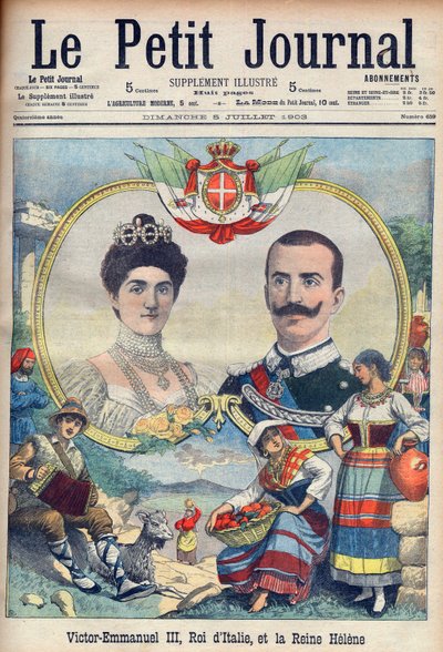 Vittorio Emanuele III di Savoia ve Elena di Savoia - Kral Victor Emmanuel III ve İtalya Kraliçesi Elena. Victor Emmanuel III, İtalya Kralı ve Kraliçe Helene. Le petit Journal için illüstrasyon, 5 Temmuz 1903. by French School