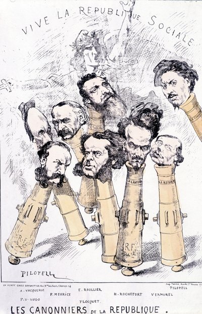 Yaşasın sosyal Cumhuriyet - Cumhuriyetin savaş gemileri: A. Vacquerie, F.V. Hugo, P. Meurice, E. Roullier, Flocquet, H. Rochefort, Vermorel, Pilotell. Karikatür. by French School