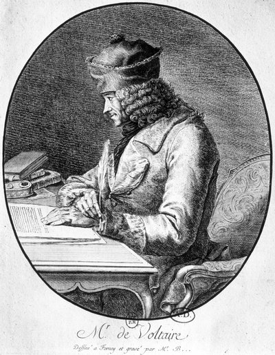 Voltaire çalışma masasında by French School