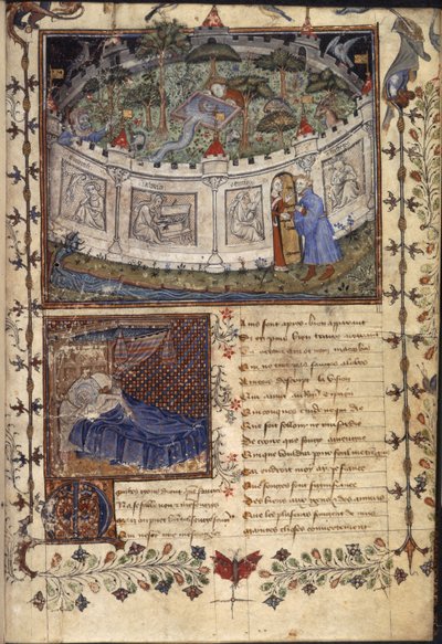 Sir Mirth'in duvarlı bahçesi, 'Le Roman de le Rose'dan, c.1400 (parşömen) by French School