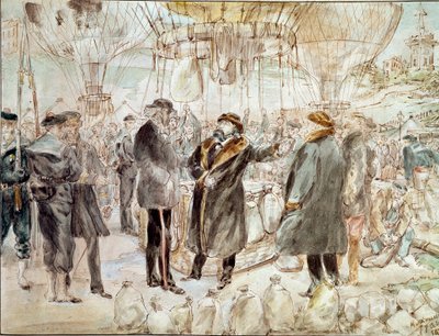 1870 Savaşı: Leon Gambetta Paris kuşatmasını balonla terk ediyor (resim by French School